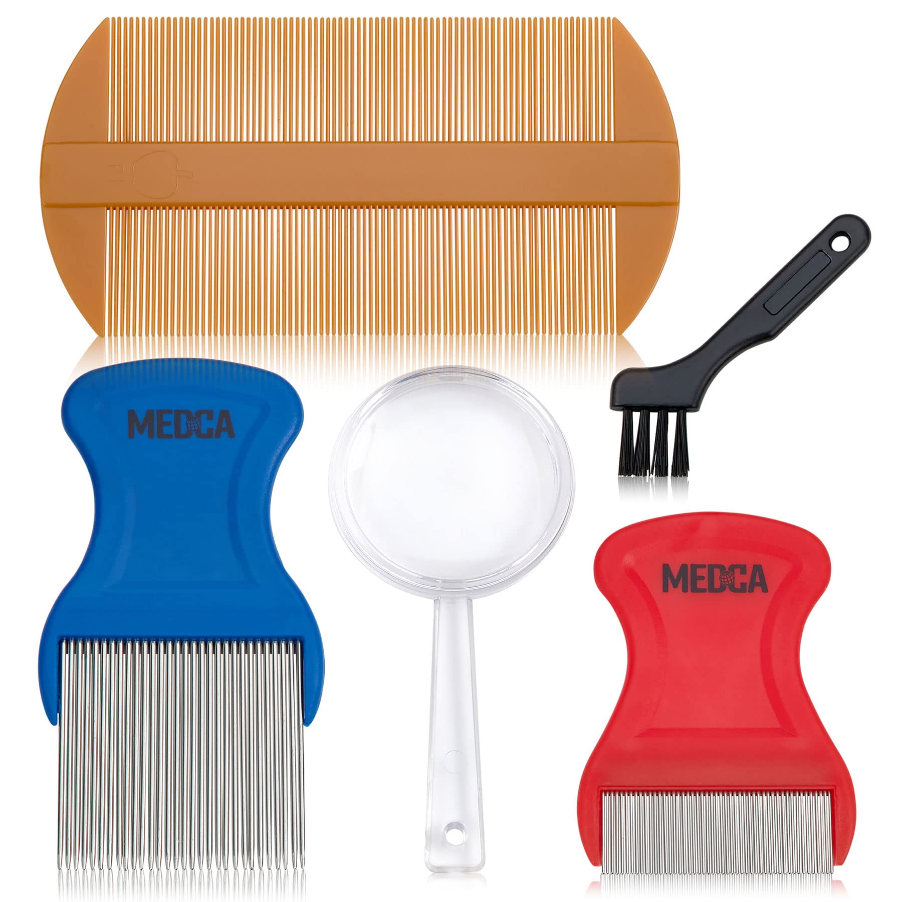 Premium 5 Piece Lice Kit - Nit Removal Fine Tooth Comb and Magnifier Full Treatment Set - BS0765G Lice Comb Set