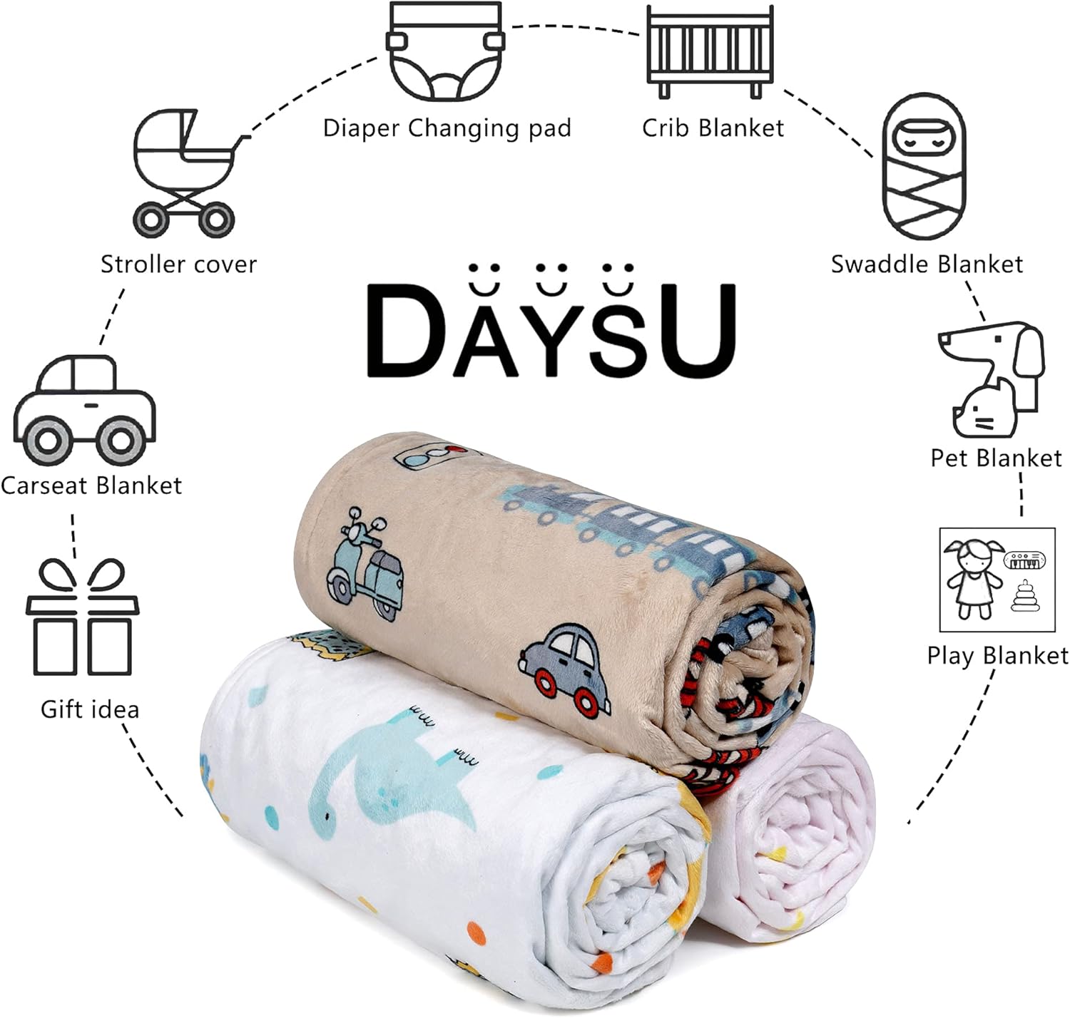 DaysU Minky Baby Blanket, Super Soft Baby Receiving Blanket with Dotted Backing, Printed Animal Baby Bed Blankets for Boys, Dinosaur, Blue, 30x40 Inches: Kitchen & Dining