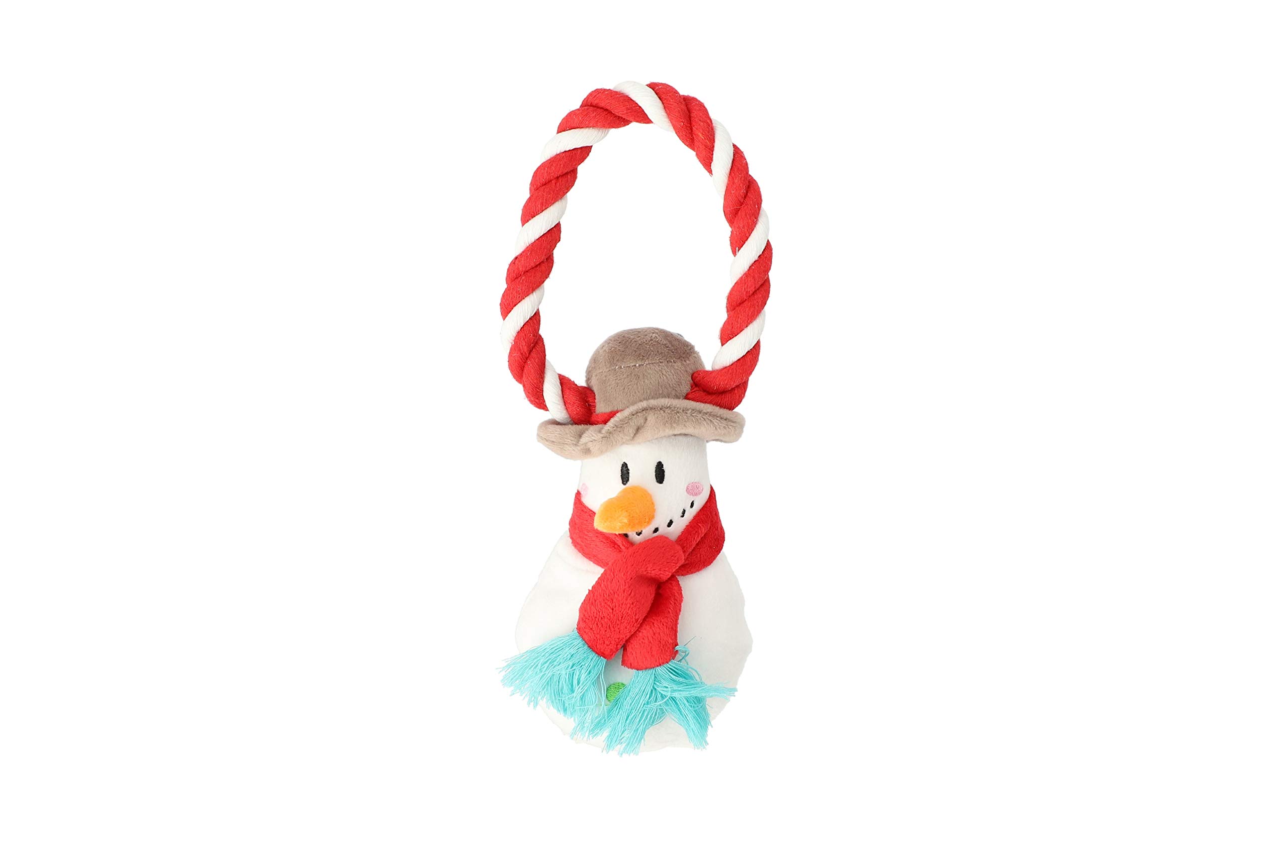 Dingo SNOWMAN dog toy, funny for a dog, soft plush squeaky toy with cotton cord handle 17460