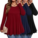 Evervibe 3 Pack Women's Plus Size Tunic Top Casual Long Sleeve Shirts Knitted Loose Fit Blouse Wear with Leggings