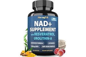 StrongVit NAD Supplement with Resveratrol & Urolithin-A, Anti-Aging Complex for Women & Men. Liposomal NAD Plus, 1000mg NAD+ Booster, NMN Alternative for Energy & Healthy Aging, USA