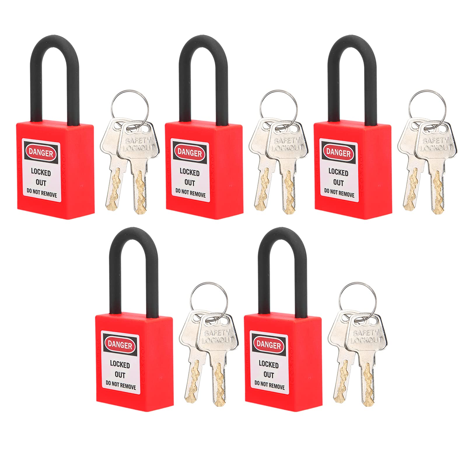 5 Sets Lockout Padlock Safety Padlock for Electric, Hydraulic, Pneumatic Indoor Outdoor Locking Applications, 38mm Nylon Engineered Dustproof Lockout Lock with Writing Label (Red)