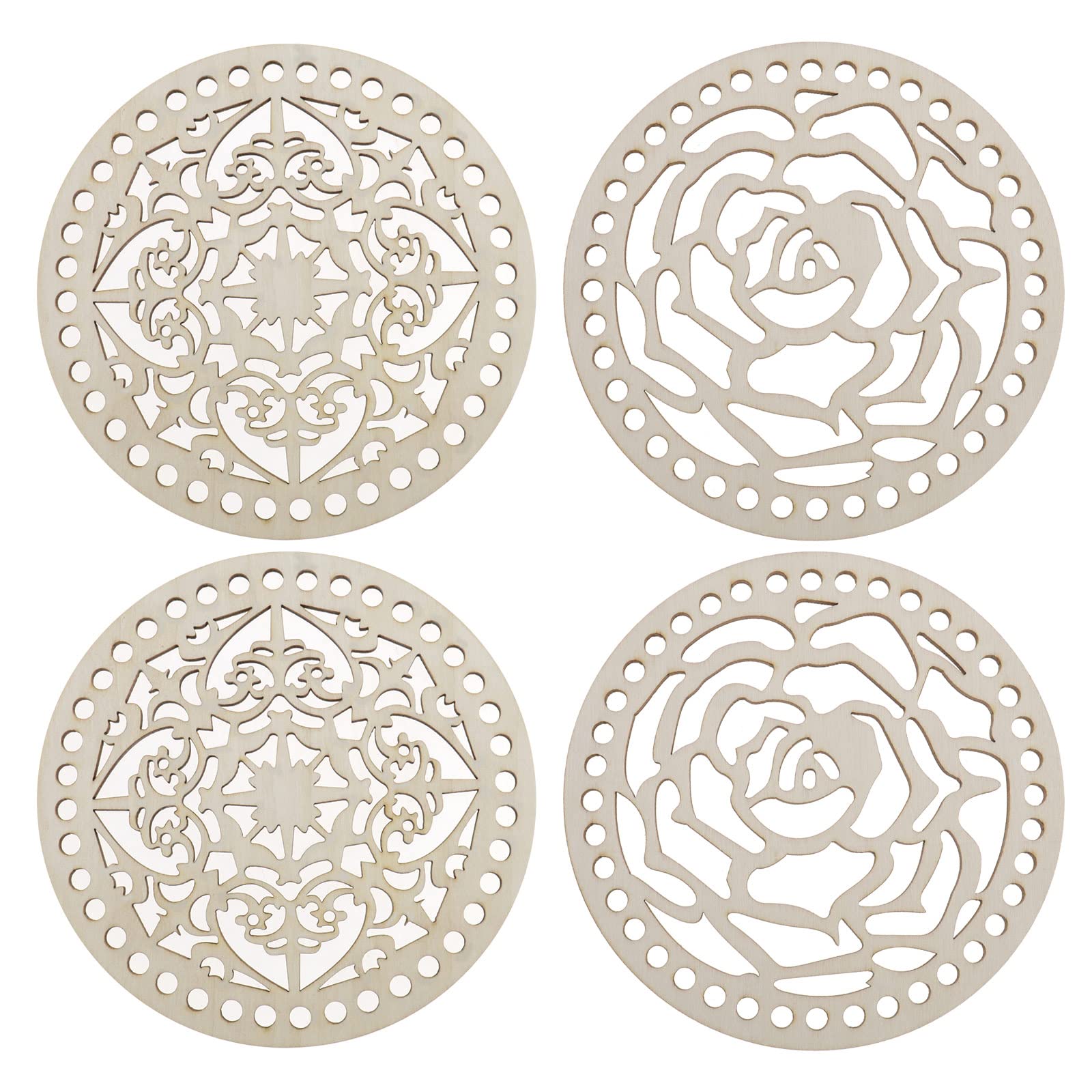 eMagTech 4pcs Wooden Basket Bottoms DIY Knitting Crochet Natural Wood 14x0.35cm for Handmade DIY Bag Accessories Basket Weaving Supplies