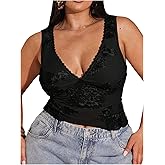 SHENHE Women's Plus Size Lace Trim Deep V Neck Tank Tops Sleeveless Going Out Top Rave Clubwear