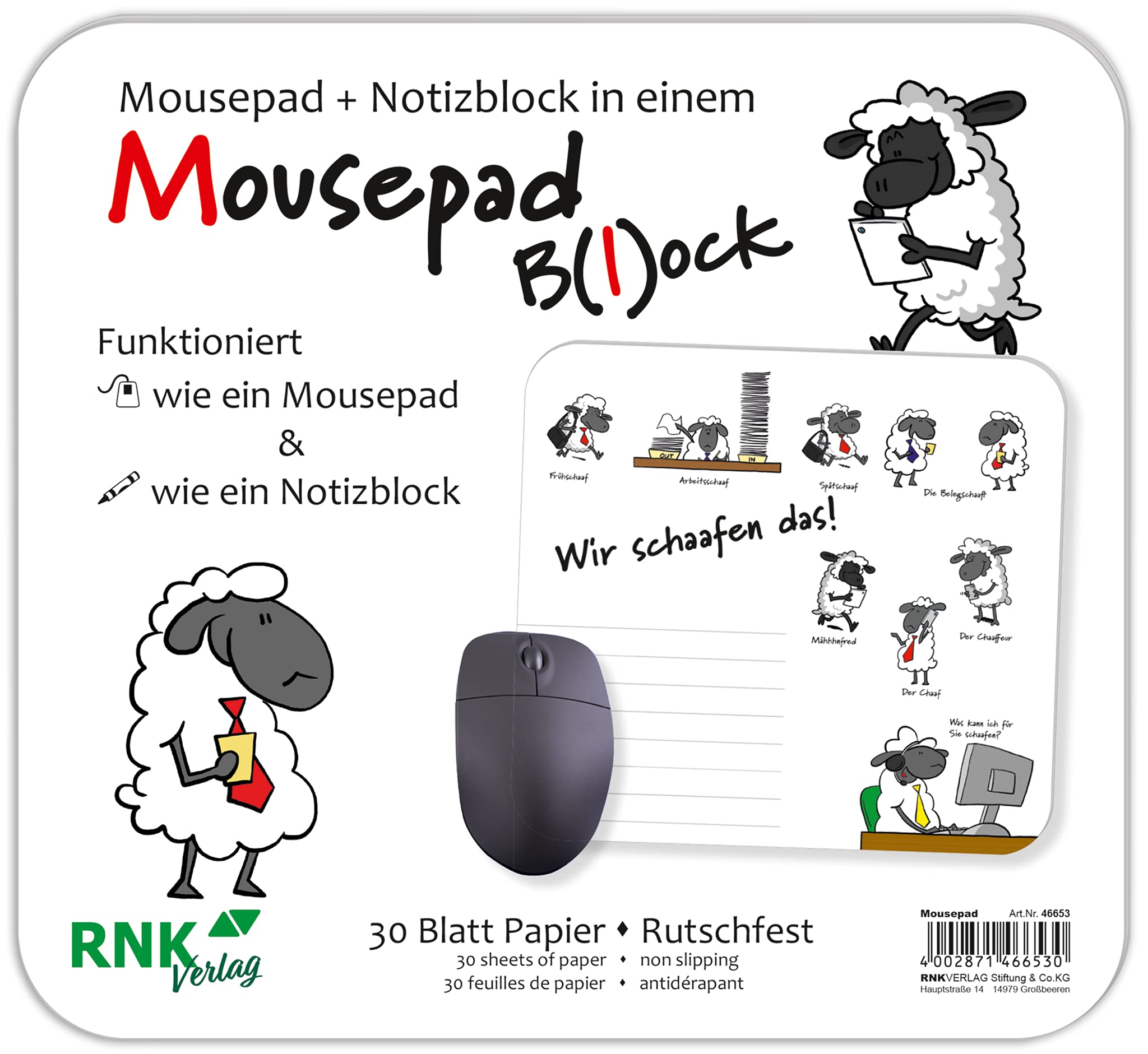 RNK 46653 Mouse Mat "Wir schaafen das! 240 x 220 mm 30 Sheets