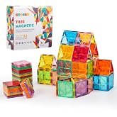 OugerToy 32-Pack Magnetic Tiles&ndash;Rainbow Builder Set | 2.95in STEM Construction Kit with Transparent Windows, Expand Creative Play for Kids