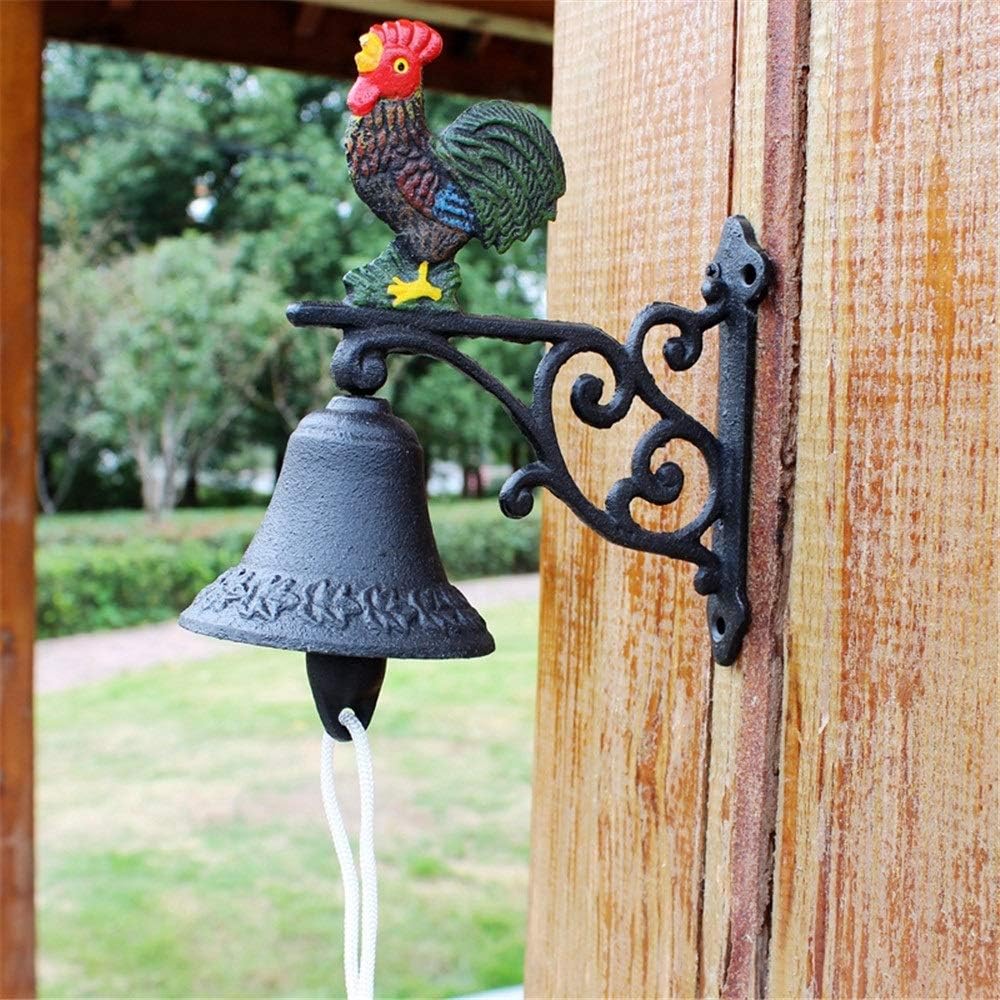 Yuybei Cast Iron Bell Decorative Cast Iron Door Bell Rooster Doorbell Cast Iron Bell Home Wall Decoration Garden Decoration for Garden Farmhouse (Color : Multi-Colored, Size : Free Size)