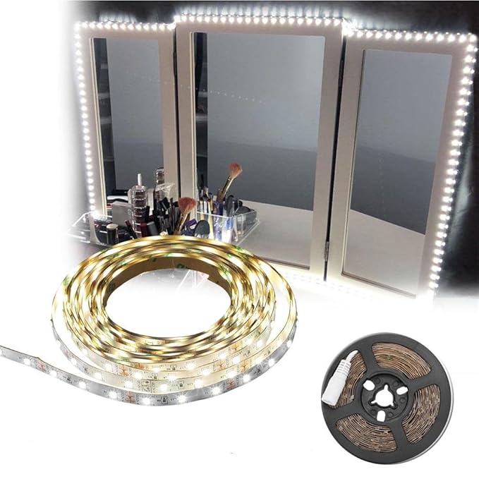 Makeup Table Light Strip Set, 13Ft/4M 240 LEDs Dimmable and Power Supply Vanity Mirror Lights Kit, Mirror not Included(UK Plug-1)