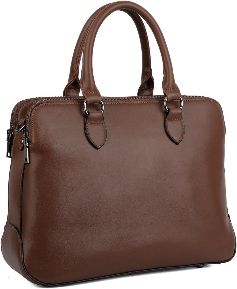 YALUXE Women's Double Zipper Top Handle Purse Leather Shoulder Bag Fit 13" Laptop