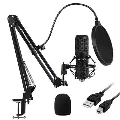 USB Condenser Microphone, EPTISON 192kHZ/24bit Professional PC Streaming Podcast Cardioid Microphone Kit with Boom Arm, Shock Mount, Pop Filter, for Recording, Gaming, YouTube, Voice Over, Meeting