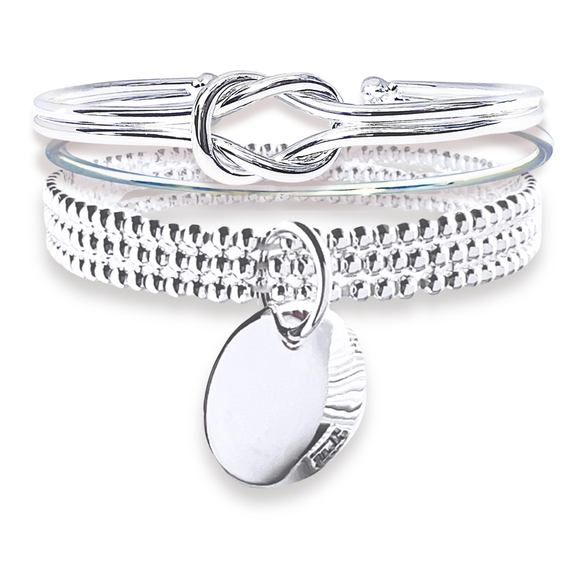 Peach Bomb Silver Stacking Bracelet Set for Women with Bangles and Beaded Bracelet. Jewellery Gift for Her in Branded Box for Mother, Daughter, Friends