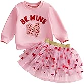 Kayotuas Toddler Baby Girl Valentines Outfit XOXO Heart Sweatshirt and Tulle Tutu Skirts Set Cute Spring Party Dress Clothes