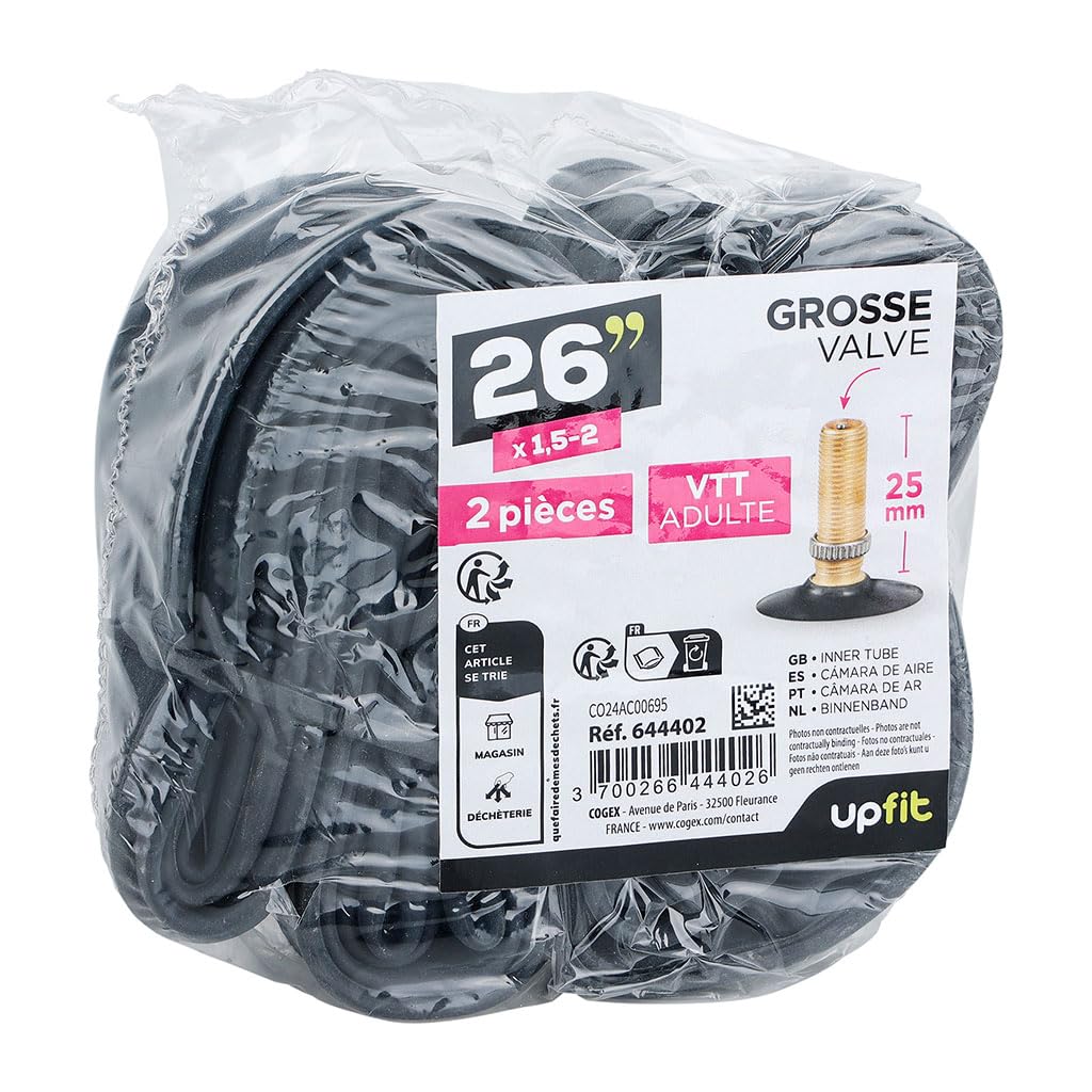 Raymond 26 Inch Inner Tube - Pack of 2 - Big Valve - Inner Tube Size 1.5/2 - Suitable for Adult Bikes or Mountain Bikes