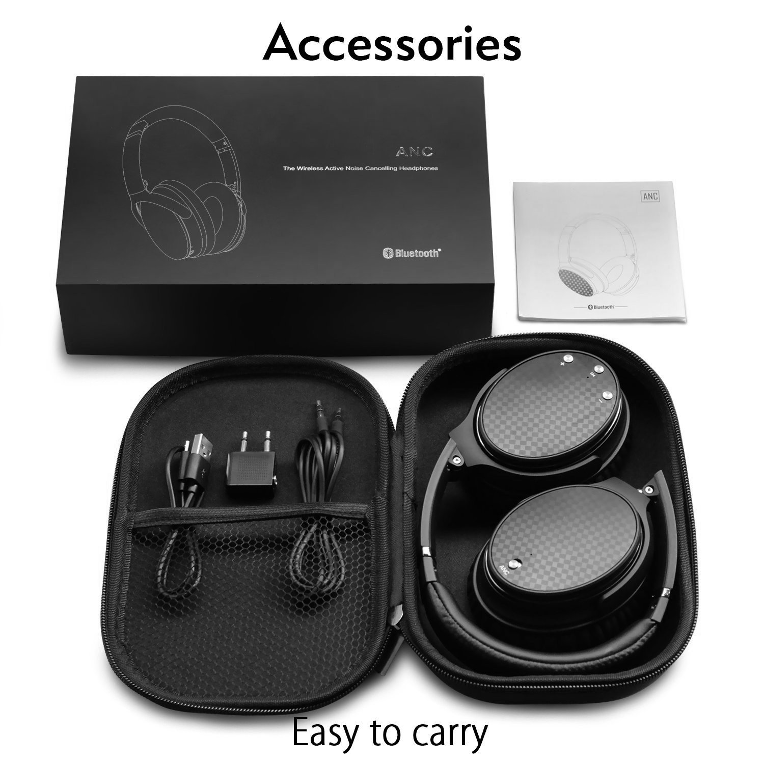 Active Noise Cancelling Headphones,Barsone Hi-Fi Bluetooth Wireless Super Bass Headphones Over Ear, Bluetooth Noise Canceling Headsets,USB Rechargeable Handsfree headphone with Mic
