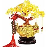Colorsheng Feng Shui Yellow Quartz Crystal Tree, Bonsai Style Money Trees Decoration for Luck and Wealth (Dragon pots)