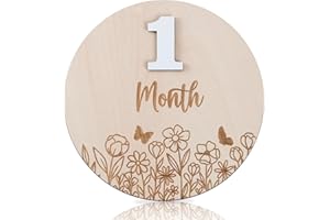 CUNCUN Wildflower Baby Monthly Milestone, Wooden Baby Milestone Signs, Monthly Milestone Wood Discs, Baby Photo Props Cards Interchangeable Number Set of 12 for Baby Growth Recording