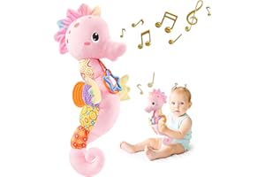 Sumobaby Infant Baby Musical Stuffed Animal Activity Soft Toys with Multi-Sensory Crinkle, Rattle and Textures, for Tummy Time Newborn 0-3-6-12 Months Girls,Seahorses, Pink