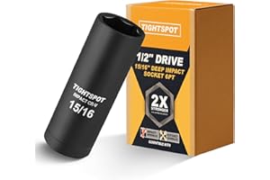 TIGHTSPOT 1/2 Inch Drive 15/16 Inch Deep Impact Socket with Anti-Rounding 6 Point Design, Heat-Treated CRV Steel