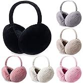 Jecery 6 Pairs Winter Ear Muffs for Women Girls Faux Fur Furry Earmuffs Soft Foldable Ear Covers Warmer