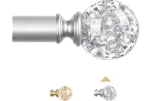 TVWOO Silver Decorative Crystal Curtain Rods:18-45 Inch Heavy Duty Adjustable Window Curtains Rods for Bedroom Living Room,Nickel Modern Girly Acrylic Drapery Rods Set with Sheer Bling Foil Finials