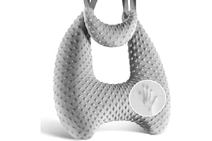 SINO SALECTED Memory Foam Kids Travel Pillow, Car Pillow for Kids, H-Shape Car Pillows for Sleeping, Removable Pillowcase, Adjustable, Velvet Dots, Grey