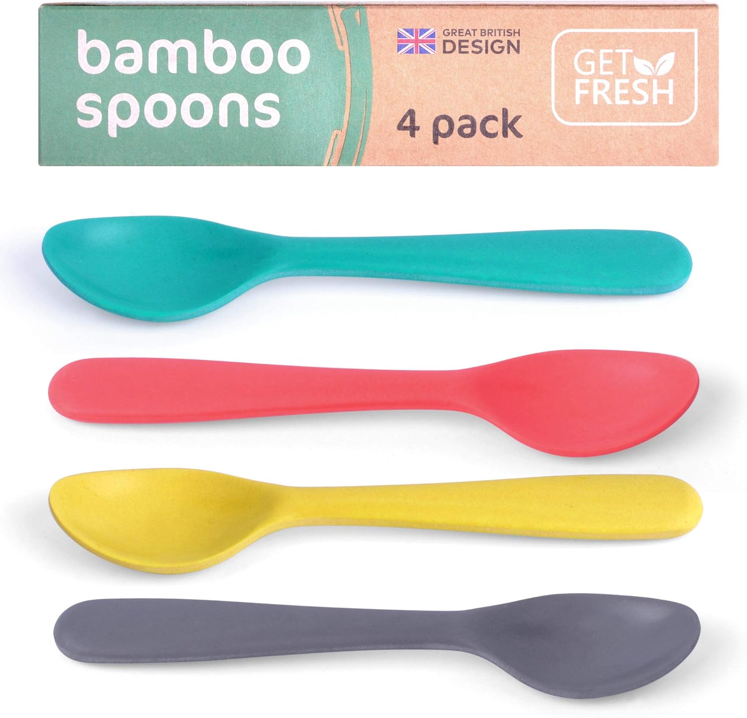 GET FRESH Bamboo Kids Spoons Set 4pack Colorful Bamboo