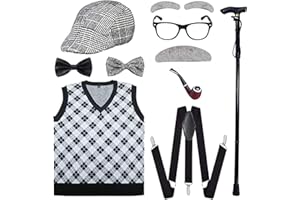 ATTBEA Old Man Costume for Kids 100 Days of School Costume for Boys with Old Man Hat, Old Person Glasses