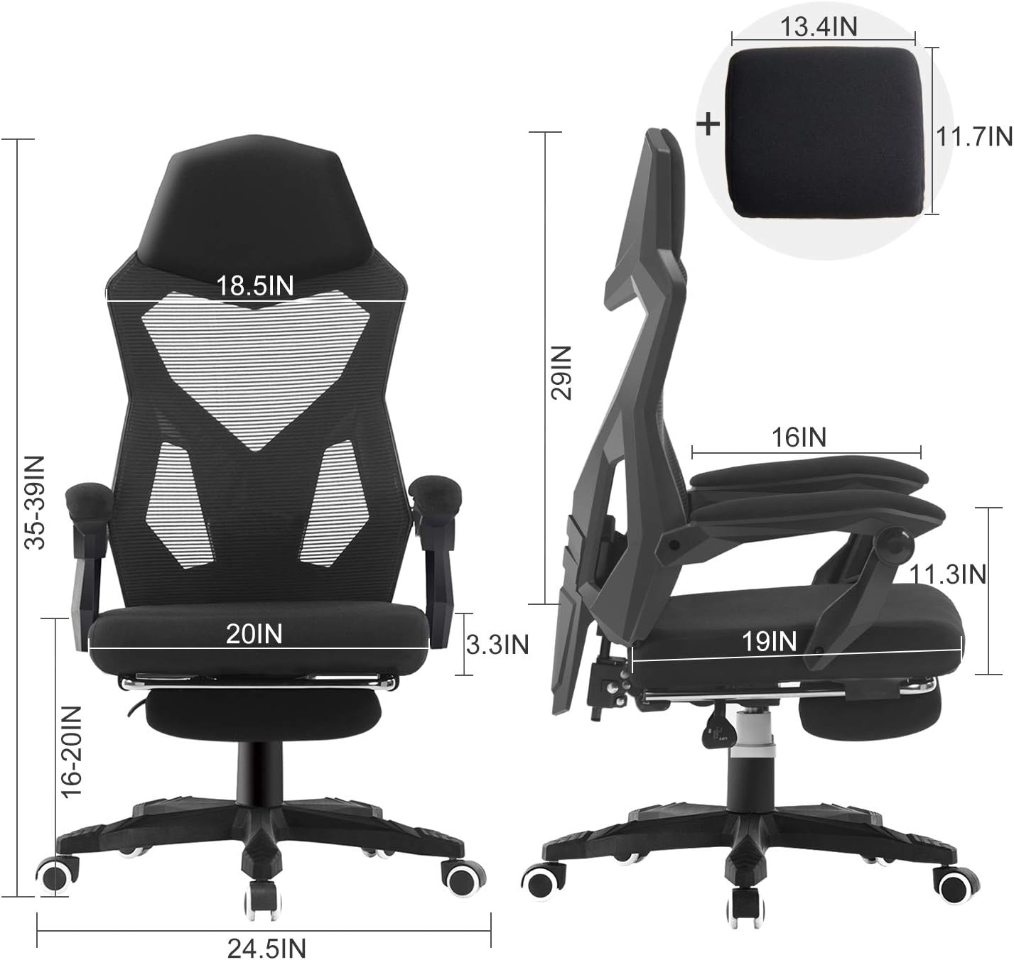 HOMEFUN Ergonomic Office Chair, High Back Executive Desk Chair with Footrest Adjustable Comfortable Task Chair with Armrests and Lumbar Support Black: Kitchen & Dining