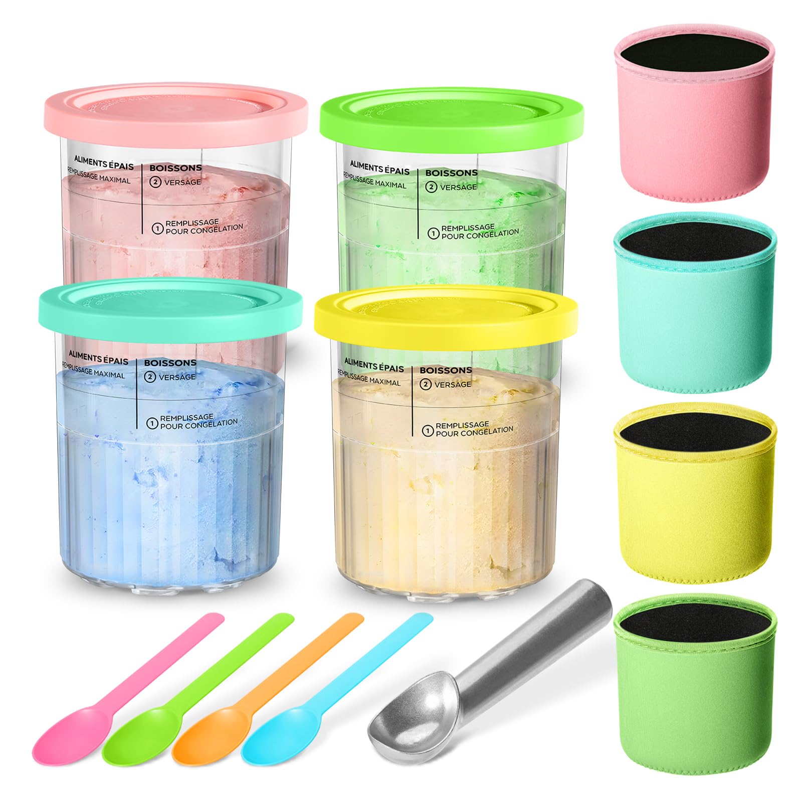 Creami Pints and Lids for Ninja Compatible with NC299AMZ & NC300s Series Creamer Ice Cream Maker Machine Accessories Icecream
