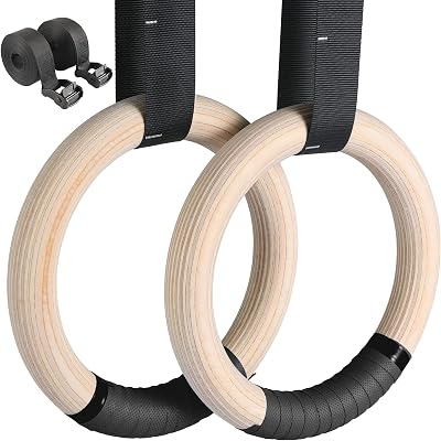LIFERUN Gymnastics Rings 32mm Wood Rings with Adjustable Nylon Straps Pink