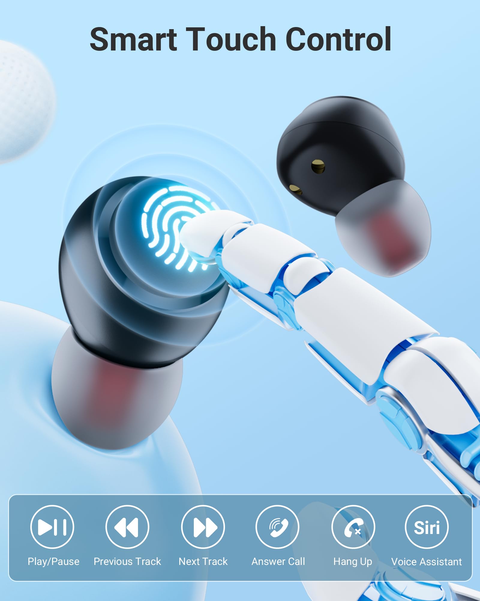 Ear Buds Wireless Earbuds Bluetooth 5.4 Headphones with LED Power Display, IPX8 Waterproof, Mini Earbud, Built-in Mic Calls, Ultra-Light, Stereo Earphones for Sports, Gym, Running, Workout, Black S - Image 4