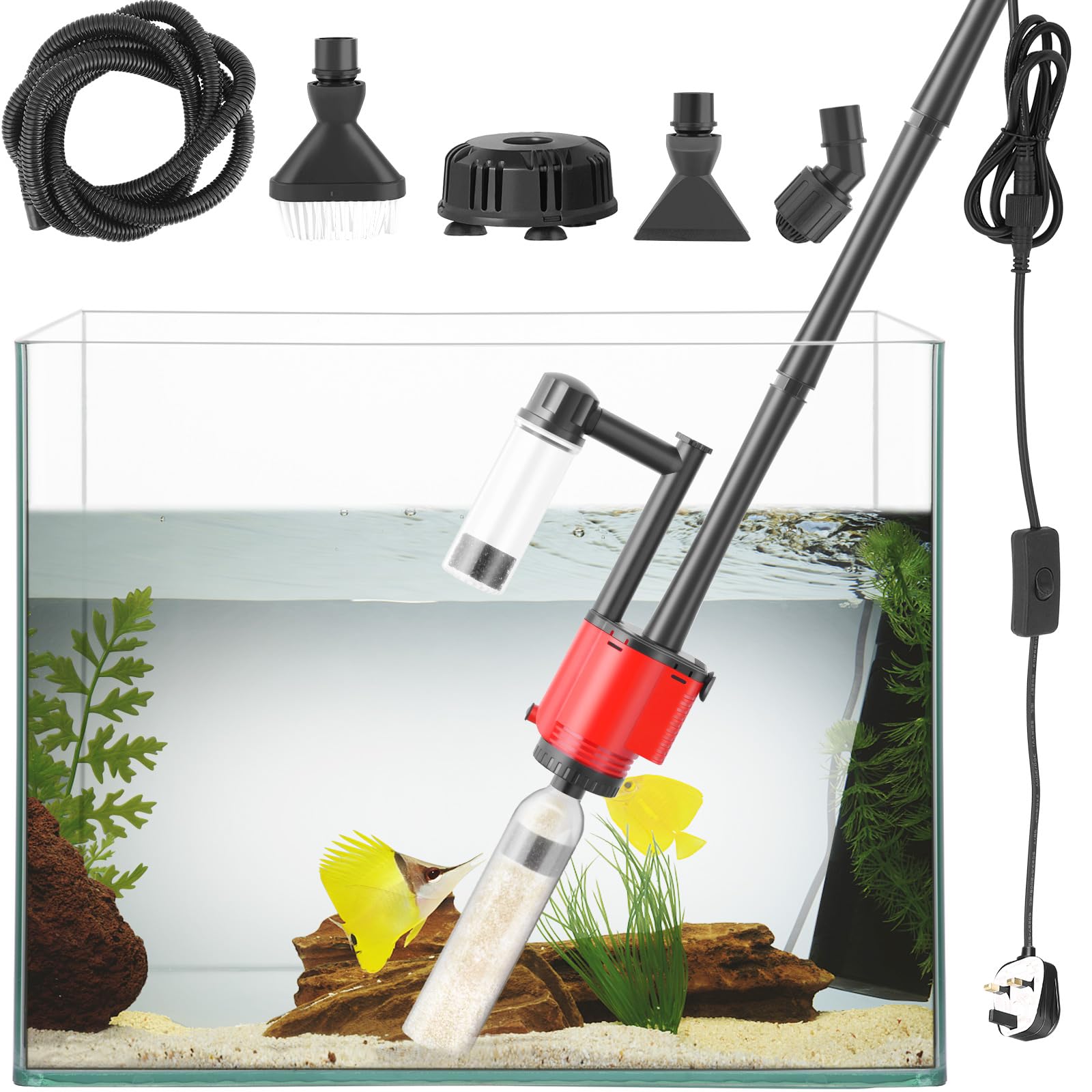 PYPABL Aquarium Gravel Cleaner, Multifunctional Electric Fish Tank Water Changer, Removable Vacuum Sand Washer Algae Cleaner Filter Water Shower Set