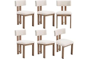 Wahson Linen Dining Chairs Set of 6, Farmhouse Fabric Kitchen Chairs with Natural Hardwood Legs，Armless Upholstered Accent Chairs for Dining Room, Beige