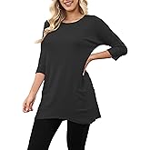 Aphratti Womens Long Tunics or Tops to Wear with Leggings Casual Spring 3/4 Sleeve Shirts with Pockets