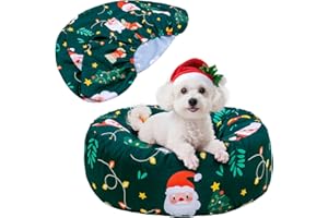 Hoopttay Christmas Round Replacement Dog Bed Elastic Edged Washable Pet Bed Protector with Christmas Dog Pattern Design for Small & Medium Pet Beds, Covers Only 20 x 9.8 Inch