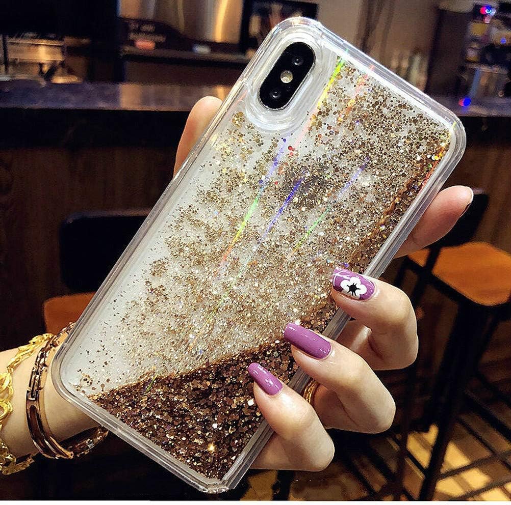 iPhone XR Case, Ebetterr Aurora Glitter Bling Liquid Case for Girls Women, Creative Flowing Liquid Floating Soft TPU Bumper Hard Clear Case Phone Cover for iPhone XR 6.1 inch 2018 Release-Gold