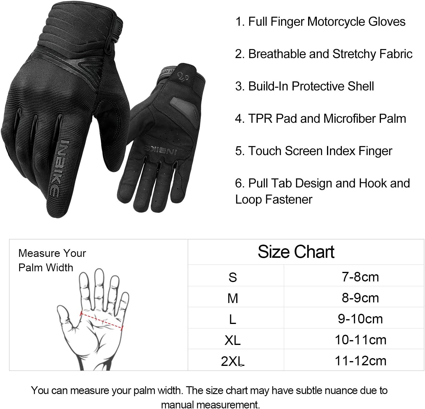 INBIKE Breathable Mesh Motorcycle Gloves Touchscreen With TPR Palm Pad Hard Knuckle Black Large: Automotive