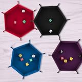 SIQUK 4 Pieces Dice Tray Hexagon Folding PU Leather Velvet RPG DND view 6