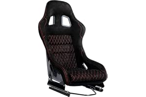 JIABEIR Size M Piece Universal Silver Glitter Fiberglass Racing Bucket Seat Red Diamond Stitch Full Black Suede Cover Front With Dual Lock Sliders