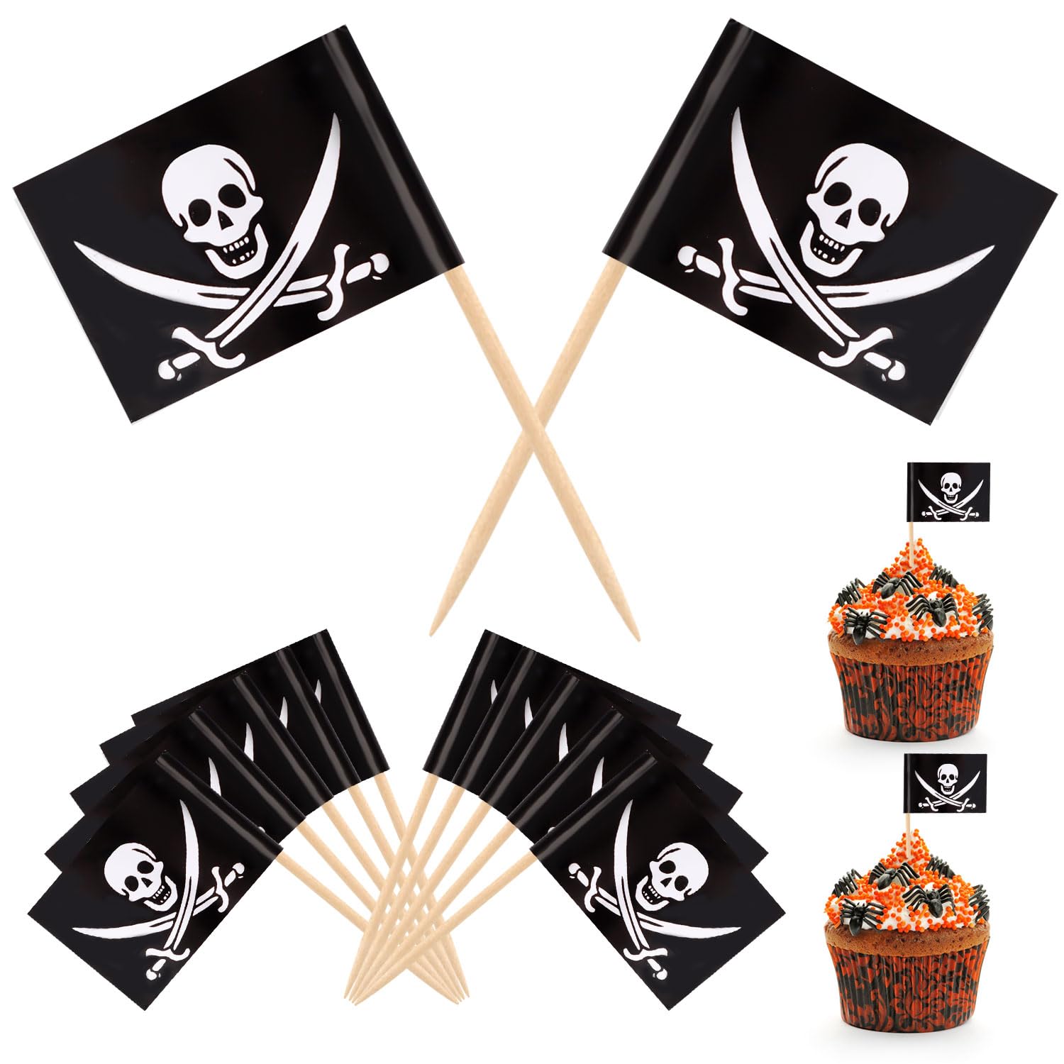 Photo 1 of 100pcs Pirate Flag Toothpicks, Pirate Cocktail Toothpicks Flags Pirate Cupcake Toppers Toothpicks Mini Pirate Flags Food Appetizer Cupcakes Birthday Pirate Theme Party Decoration