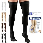 Truform 20-30 mmHg Compression Stockings for Men and Women, Thigh High Length, Dot Top, Closed Toe, Black, Medium