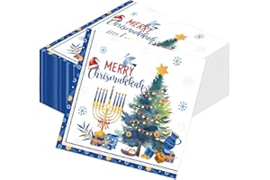 Deorfuy Merry Chrismukkah Paper Napkins Party Decorations, 100PCS Christmas and Hanukkah Disposable Paper Napkin Decoration, Chanukah Holiday Kitchen and Xmas Dinner Towels Table Decor