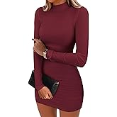 ANRABESS Women Long Sleeve Mock Neck Bodycon Mini Dress 2025 Fall Ribbed Slim Fit Pencil Cocktail Club Night Dresses