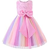 Uhnice Little Girl's Sleeveless Tulle 3D Flower Rainbow Dress for Wedding Party