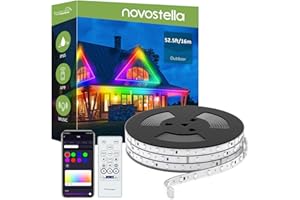 NOVOSTELLA Rope Lights Outdoor, RainbowColor WiFi 52.5 FT Smart RGB IC Music Sync LED Strip Light, Color Changing Tape Exterior RGB Lighting Kit, for Garden Decorative Party, 24V IP65