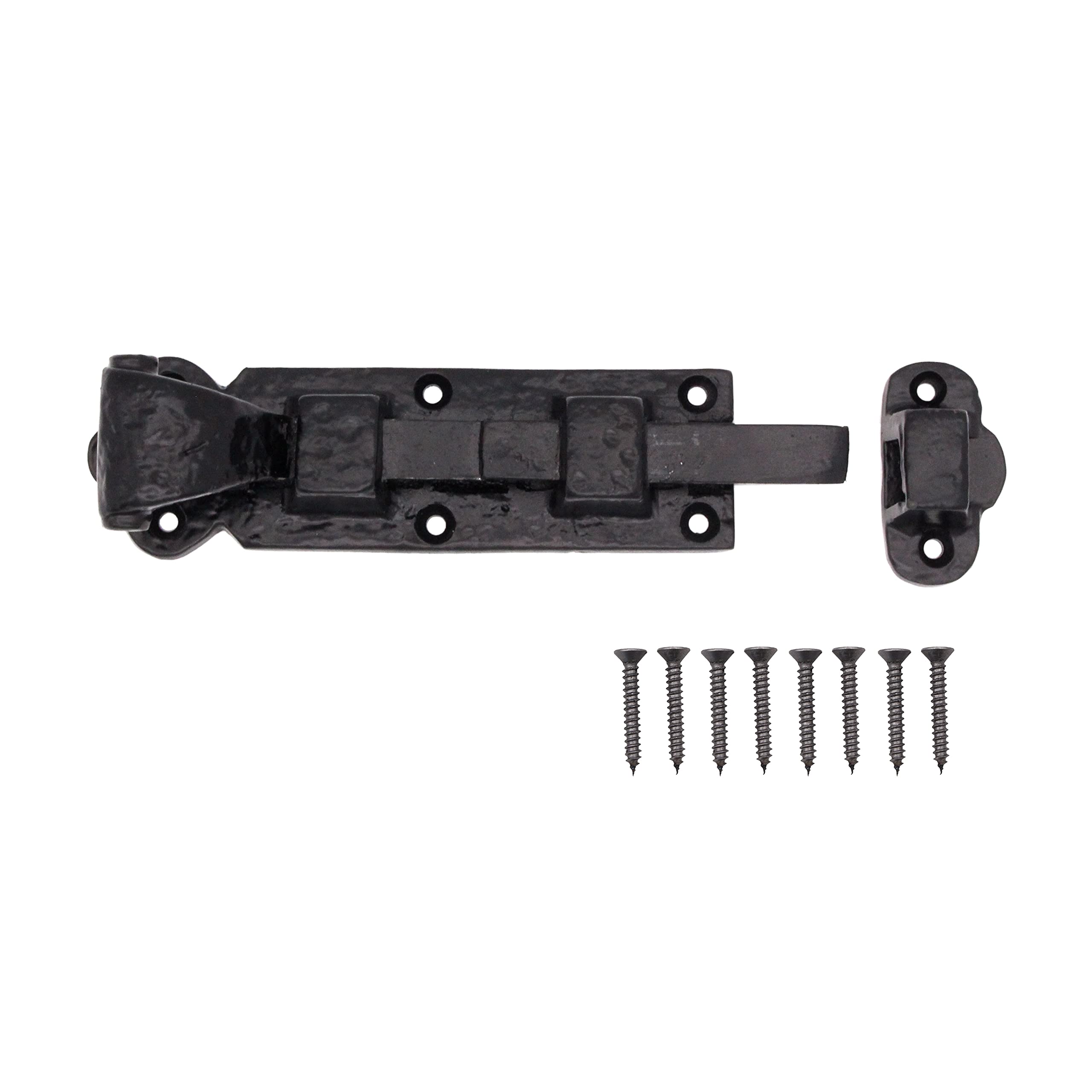 Black Antique Bolt for Doors Gates Sheds Bathrooms Scroll Work Tudor Design Straight 6"