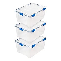 IRIS USA WeatherPro 60 Qt Storage Bins with Lids, 3