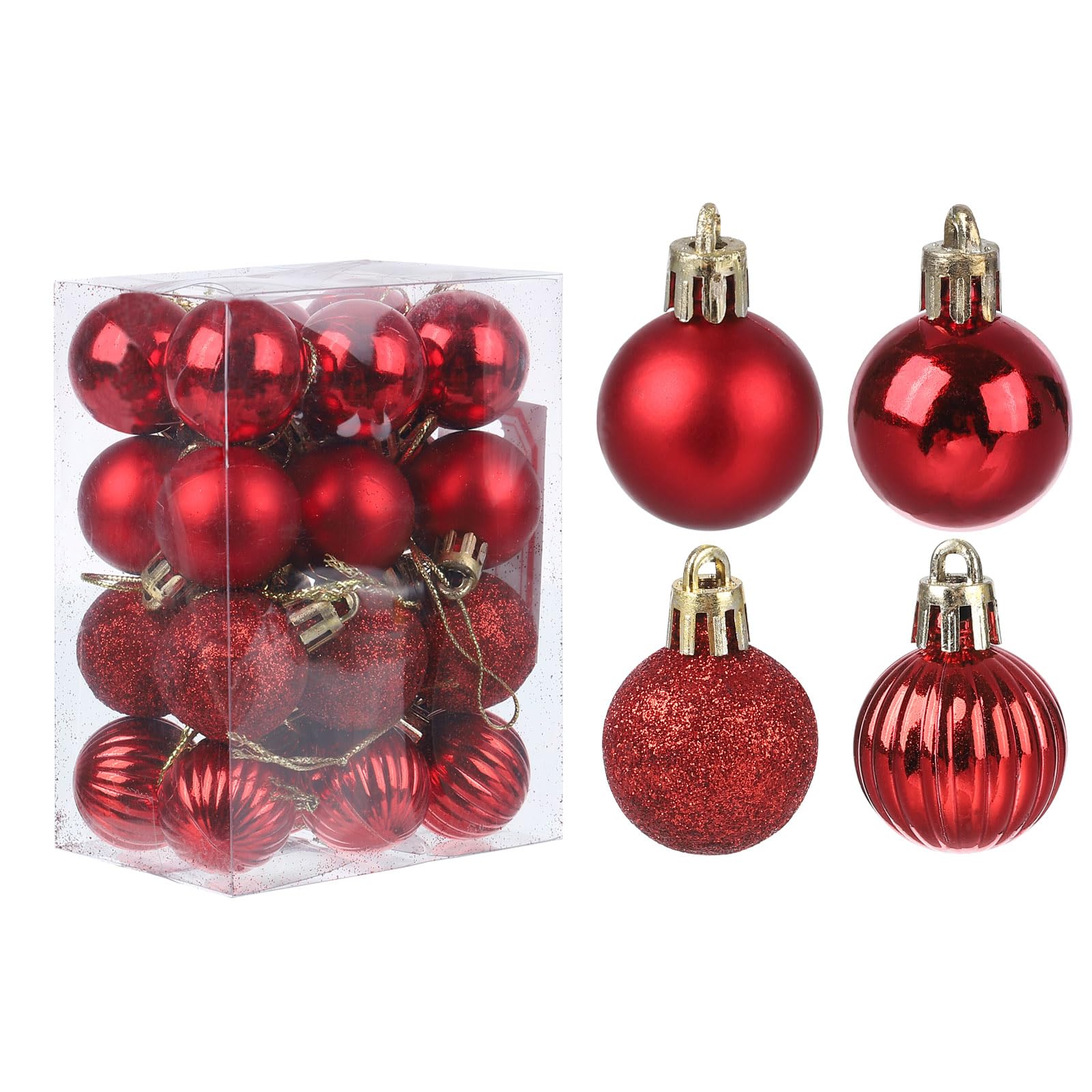uxcell 24Pcs Red 1.18" Christmas Balls Ornaments Shatterproof Ornaments Hanging Baubles for Xmas Trees, Wedding, Party Decorations