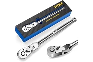 YIYEIE 3/8" Drive Flex Head Ratchet, 72 Tooth Swivel Head Ratchet, Quick-Release, CR-V Steel, Flexible Ratchet Wrench with EVA Foam | 10 Inch Long