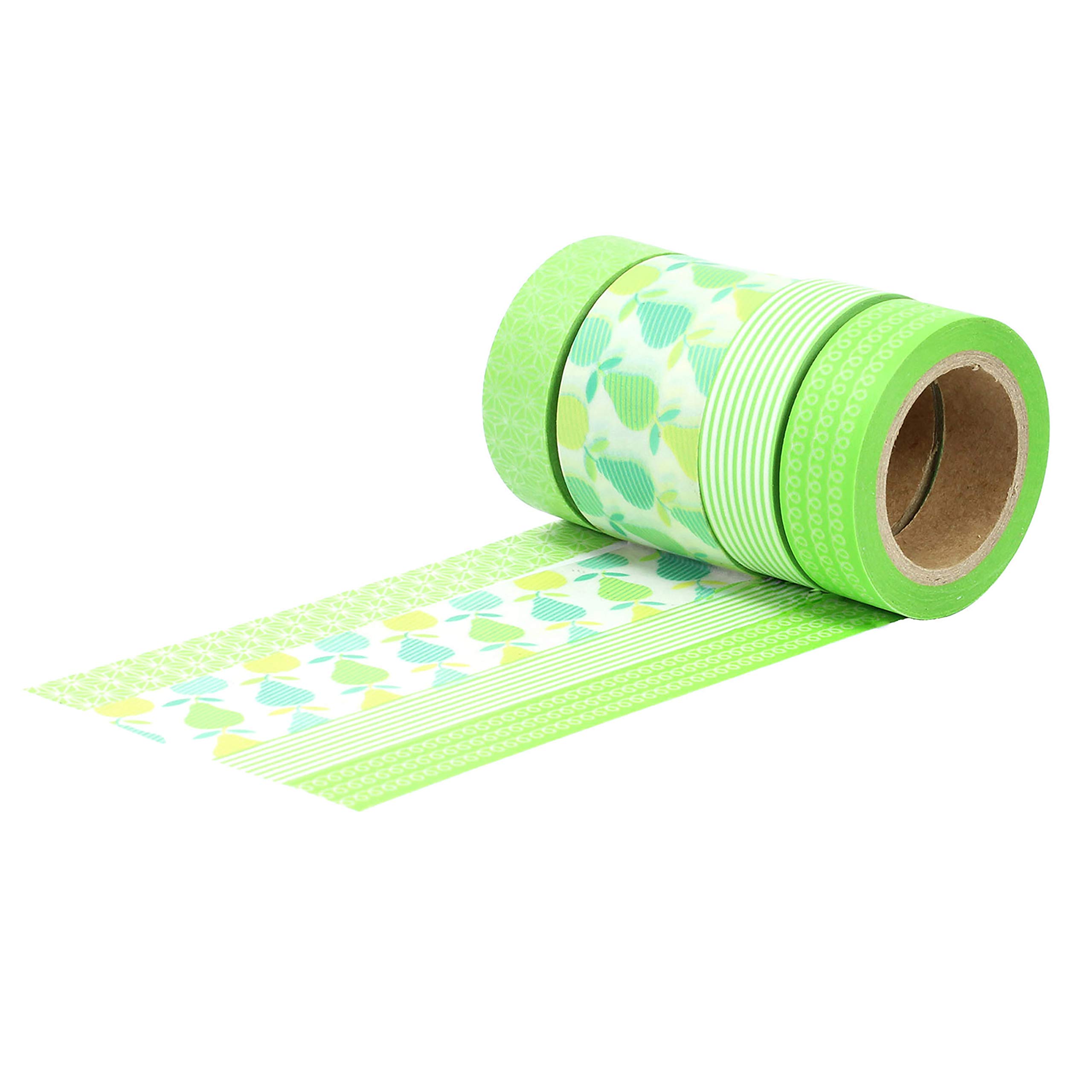 Papierdrachen 4 Rolls of Washi Tape - Pear Green - Tape for decorating bullet journals and gifts - Masking Tape Set 11 for scrapbooking and DIY projects.